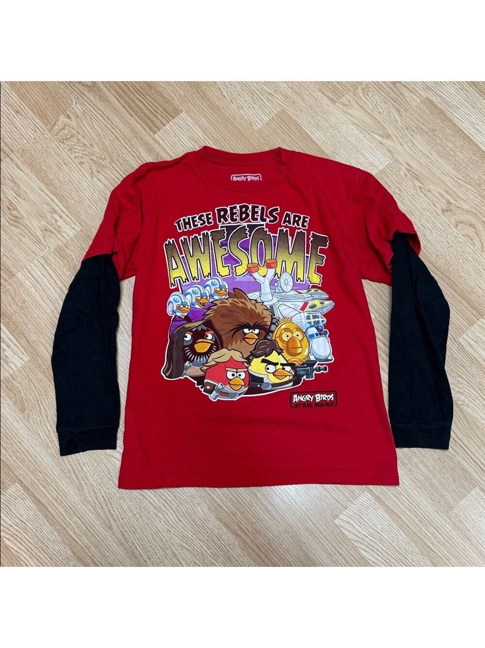 Fifth Sun Angry Birds Star Wars Boys Size S Red Layered Look Graphic Tee Cotton